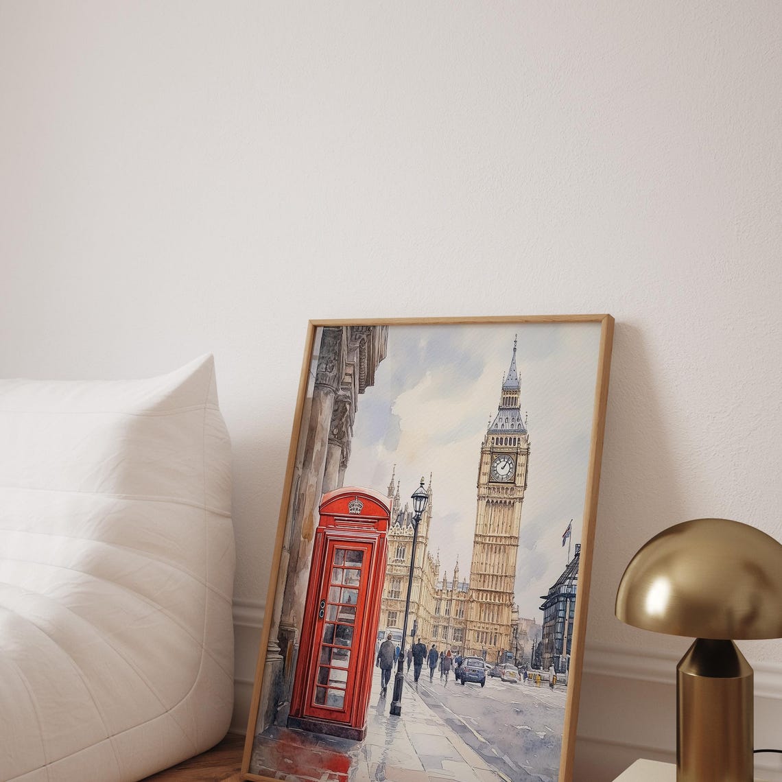London Watercolor Big Ben And Red Telephone Booth City Poster