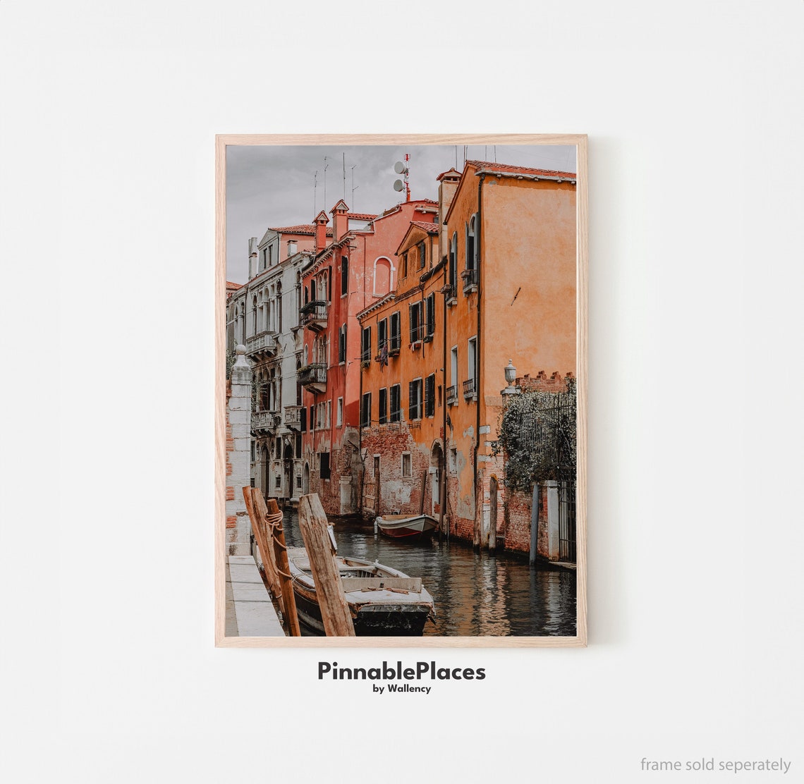 Venice Canal Italy Photo Terracotta Buildings and Moored Boats Poster