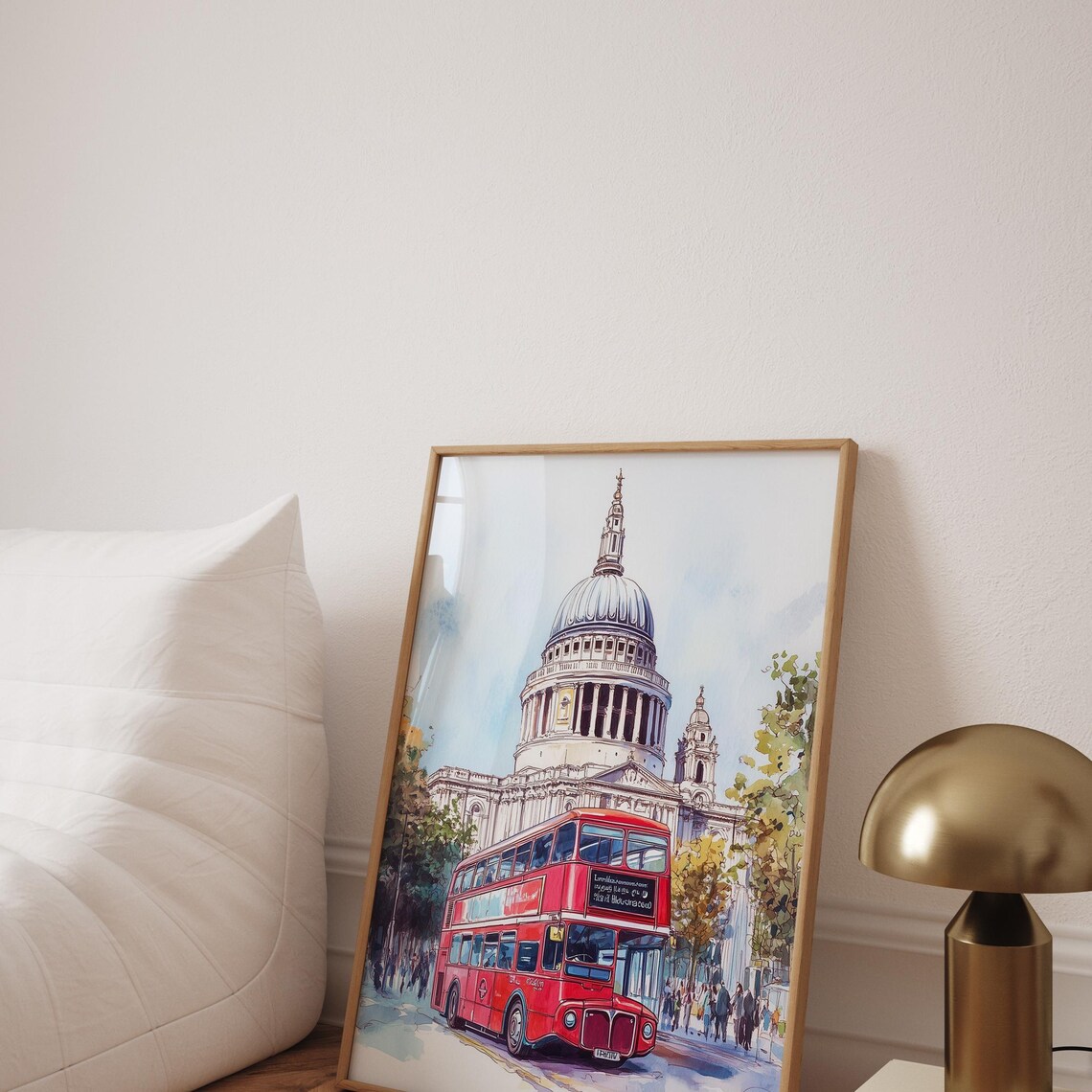 St Pauls Cathedral London Watercolor Red Bus Street Scene Poster