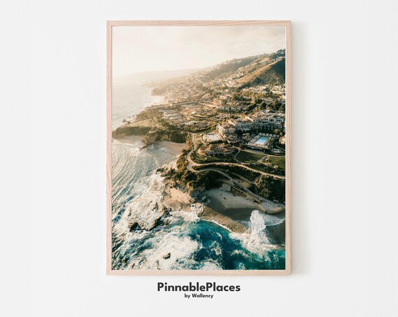Laguna Beach California Aerial Coastline Photo Sunset Travel Poster
