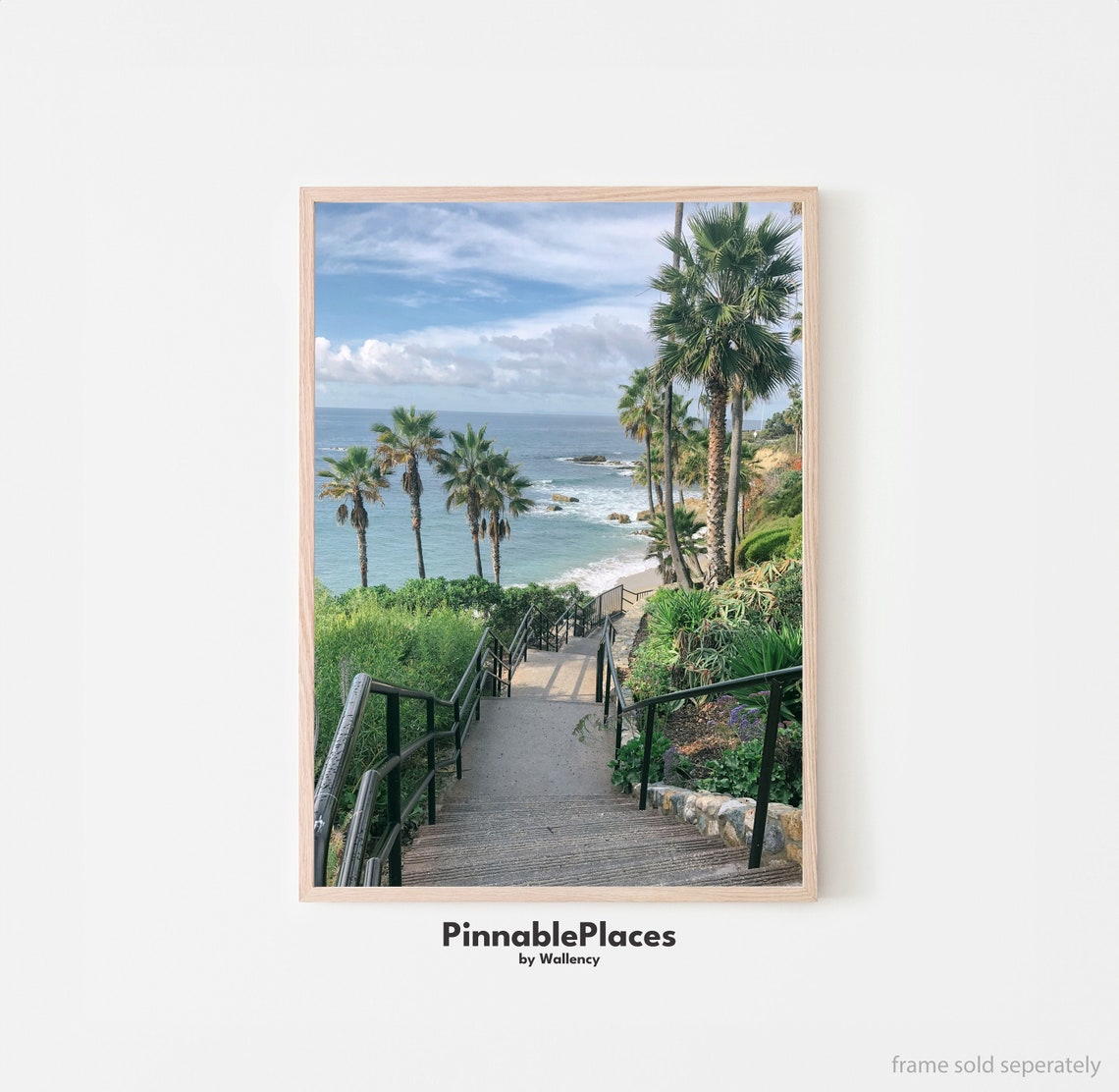 Beach Staircase Ocean Photography Poster Palm Trees Coastal Path