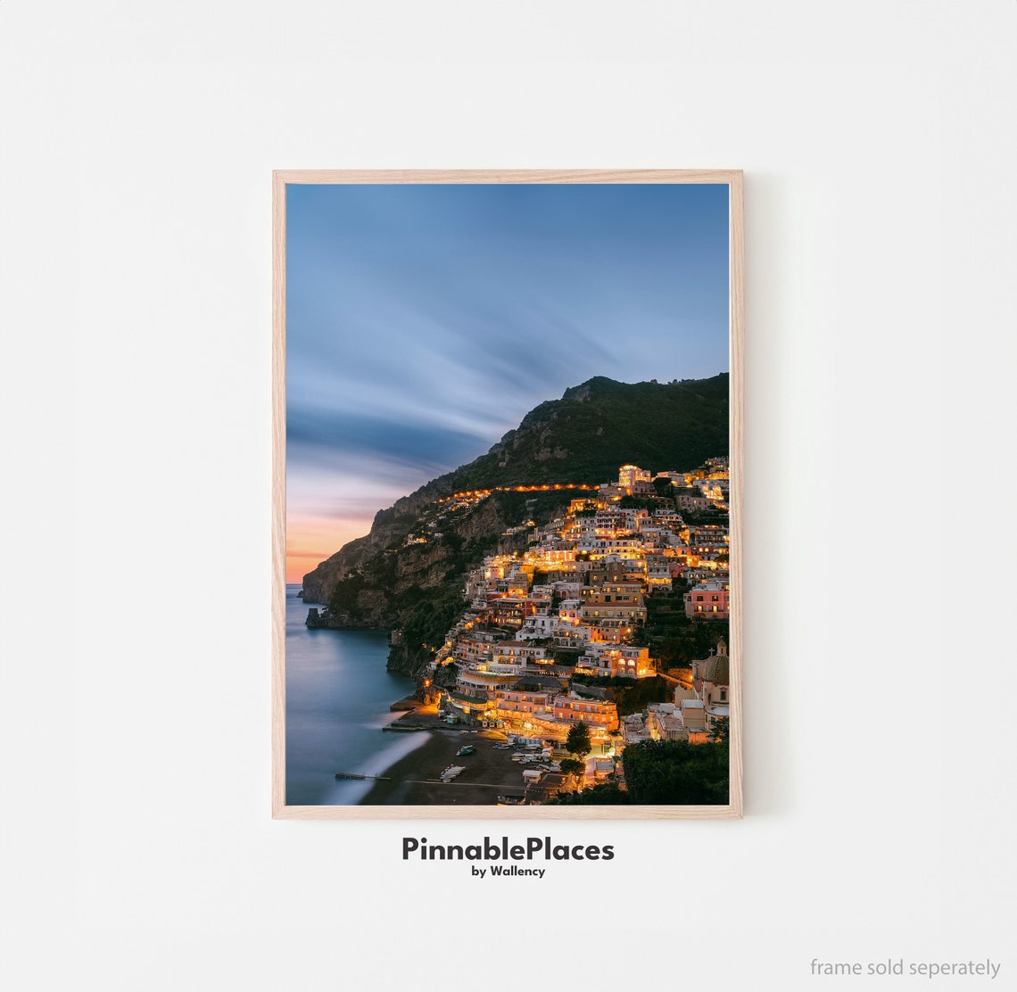 Positano Italy Dusk Coastal Town Lights Amalfi Coast Photo Poster