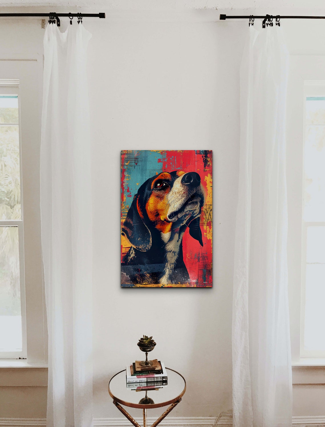 Beagle Dog Profile in Vintage Red and Teal Distressed Art Poster - Image 5