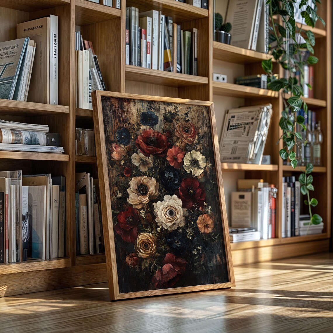 Dark Surreal Floral Bouquet Vintage Poppies With Single Eye Gothic Poster