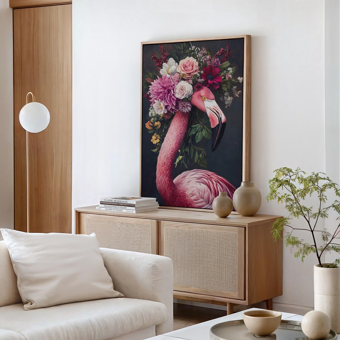 Pink Flamingo Floral Crown Vintage Inspired Bird Art Print - Image 4