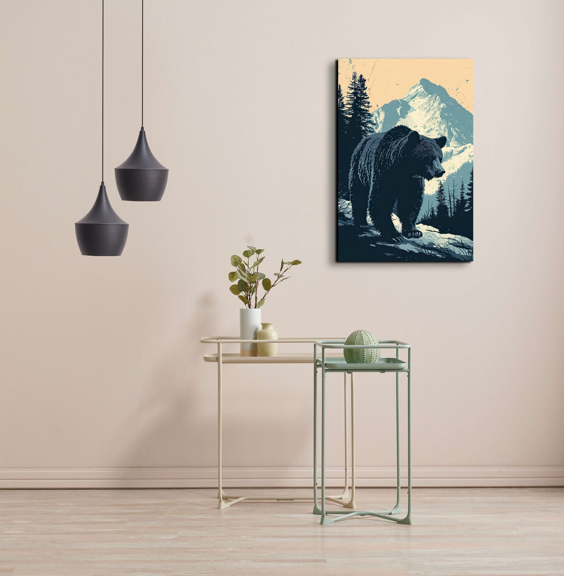 Black Bear Snowy Peak Retro Navy Wildlife Mountain Peak Poster - Image 3