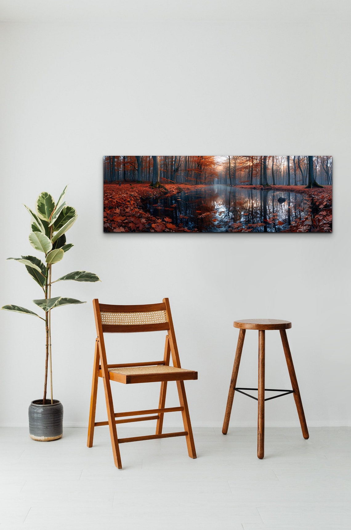 Autumn Forest Pond Mirror Reflection Fall Leaves Photographic Poster - Image 3