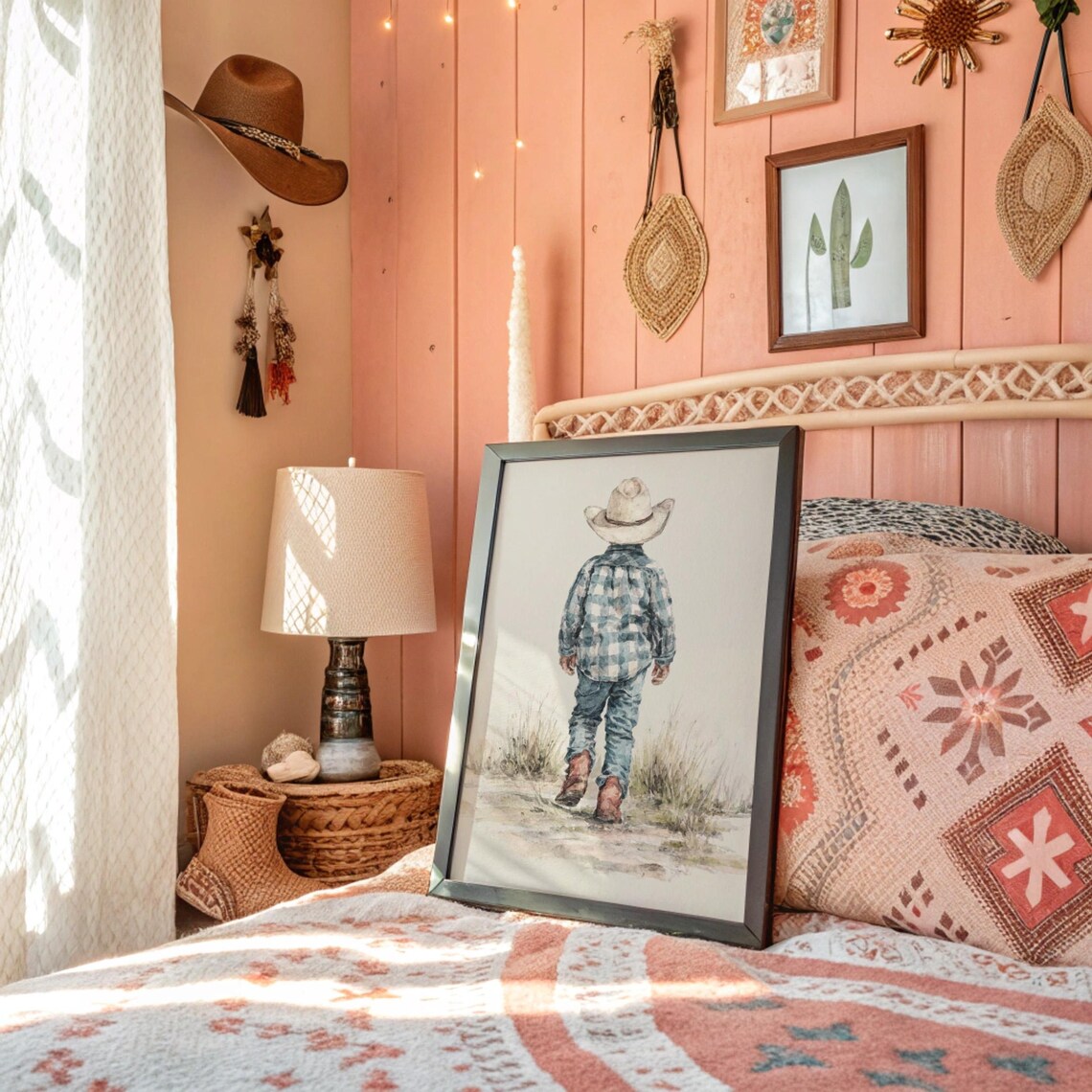 Little Cowboy Boy Watercolor Western Nursery Kids Room Art Poster