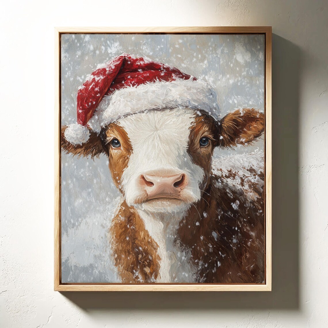 Festive Cow Art Print, Rustic Christmas Holiday Decor - Image 3