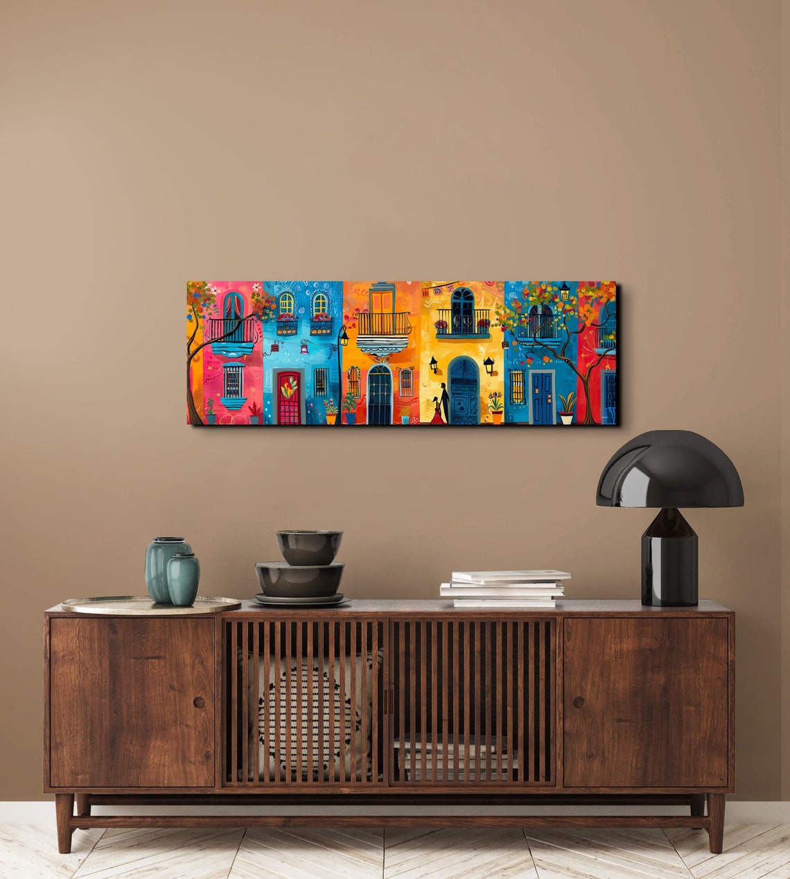 Colorful Mexican Colonial Street Facades Panoramic Folk Poster - Image 6