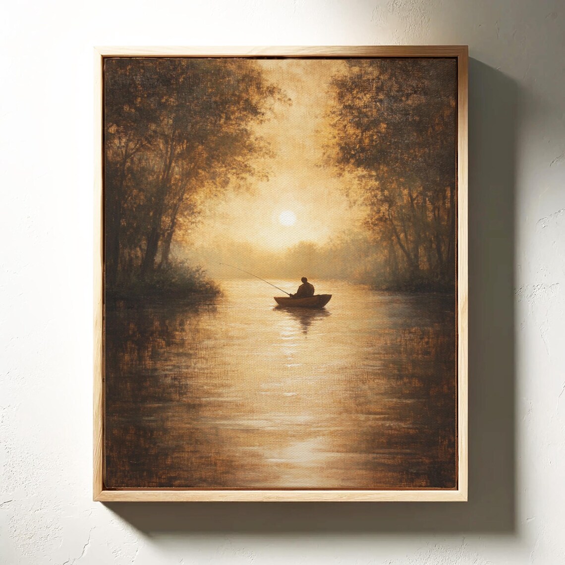 Lone Fisherman In Boat On Misty Golden River At Sunrise Vintage Poster - Image 6