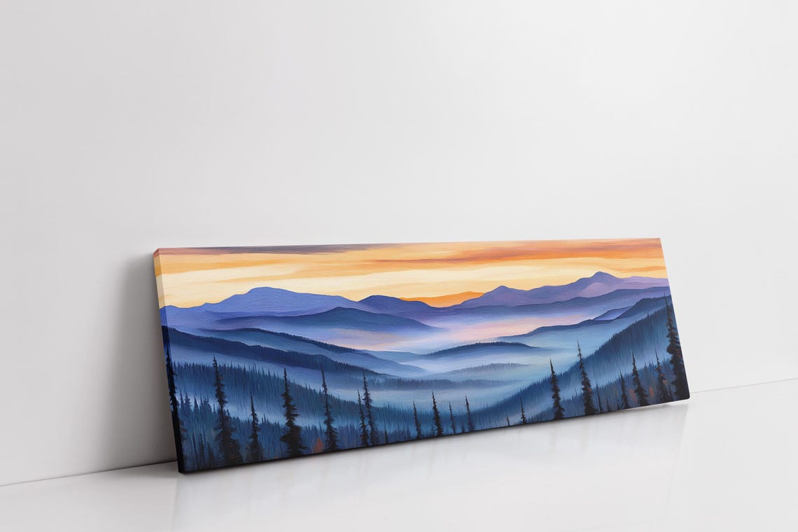 Serene Mountain Sunrise Misty Pine Forest Panoramic Landscape Poster - Image 3
