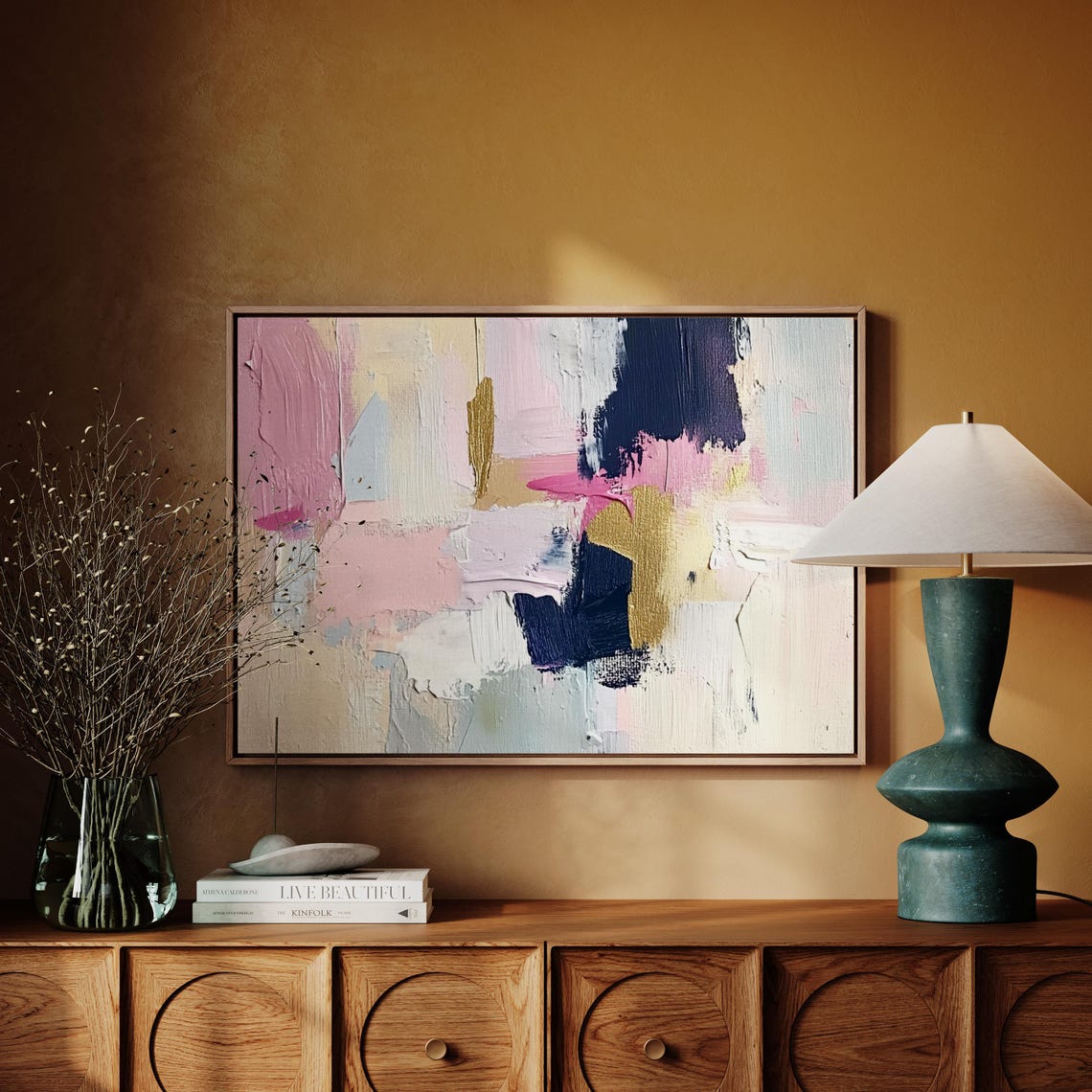 Pink Navy Gold Abstract Impasto Textured Modern Art Painting Poster - Image 4