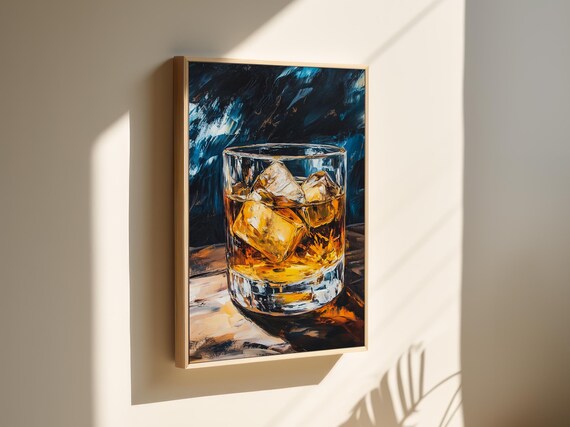 Whiskey Glass on the Rocks Moody Oil Painting Bar Wall Poster