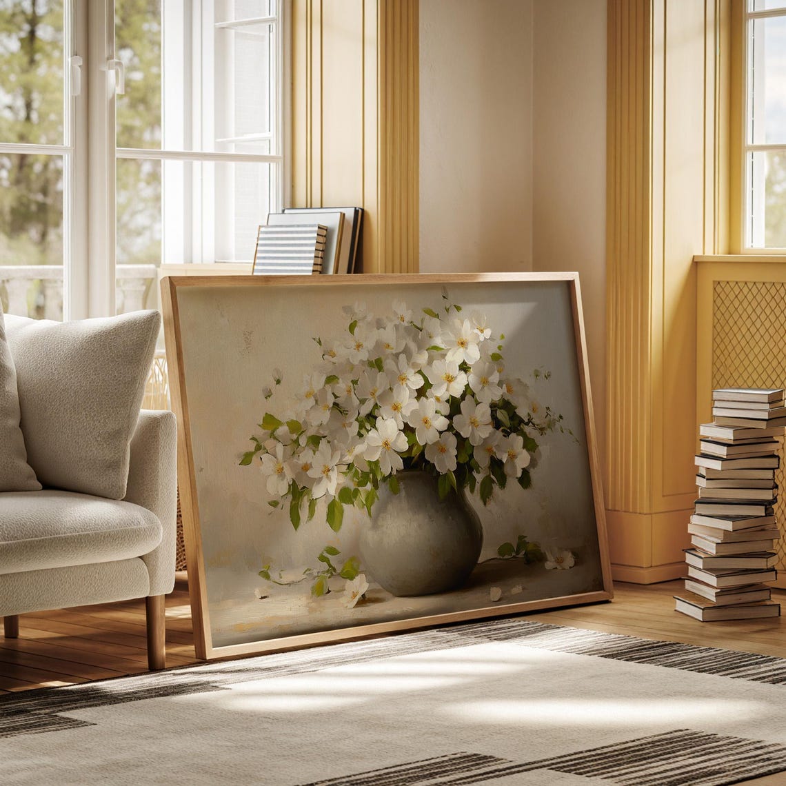 White Floral Bouquet In Elegant Vase Rustic Cottagecore Poster - Image 5