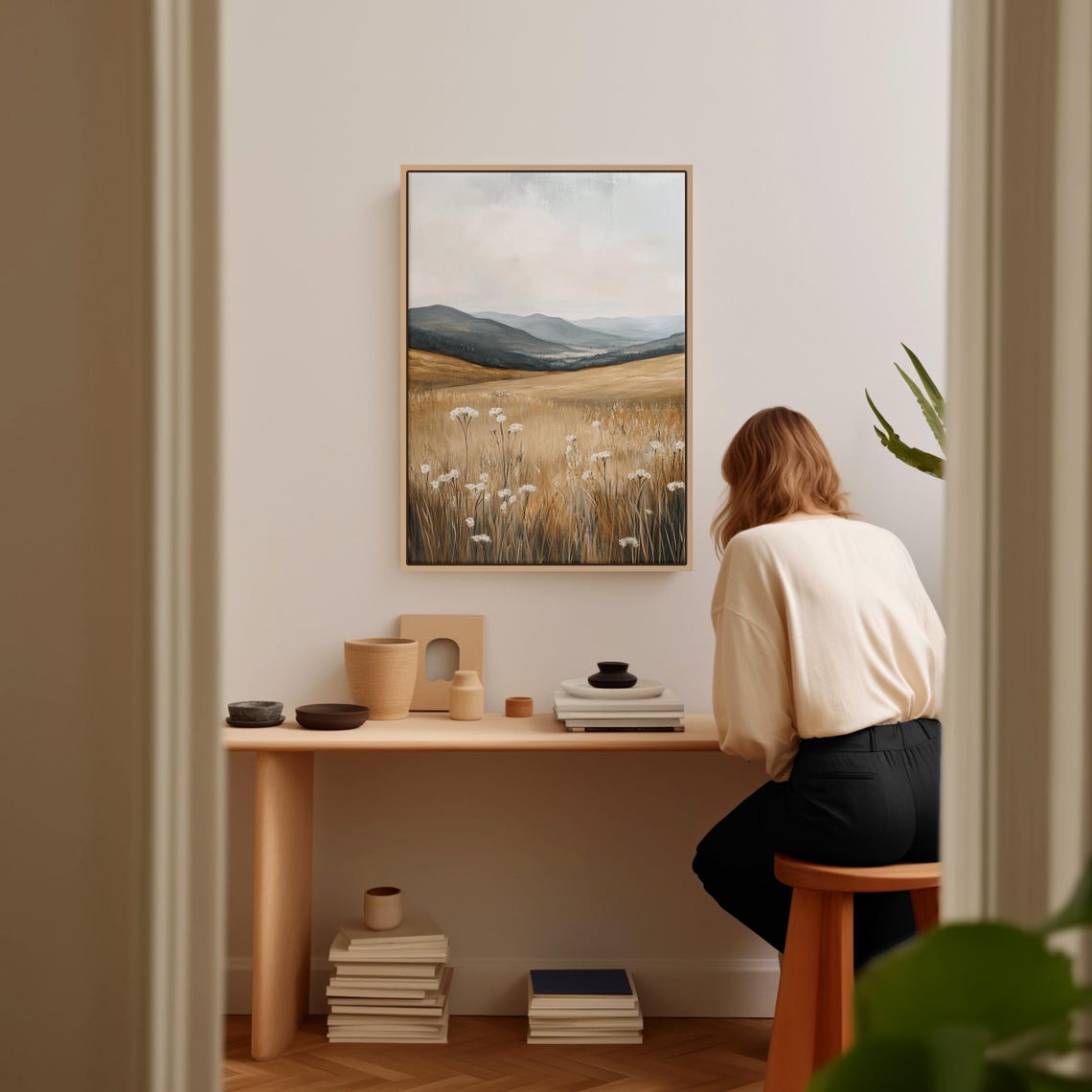 Rolling Golden Hills With Wildflowers And Hazy Blue Mountains Poster - Image 3