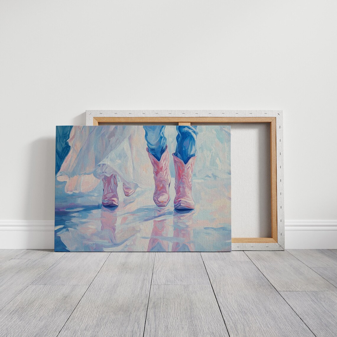 Happy Couple In Pink Cowboy Boots Romantic Western Art Poster - Image 4
