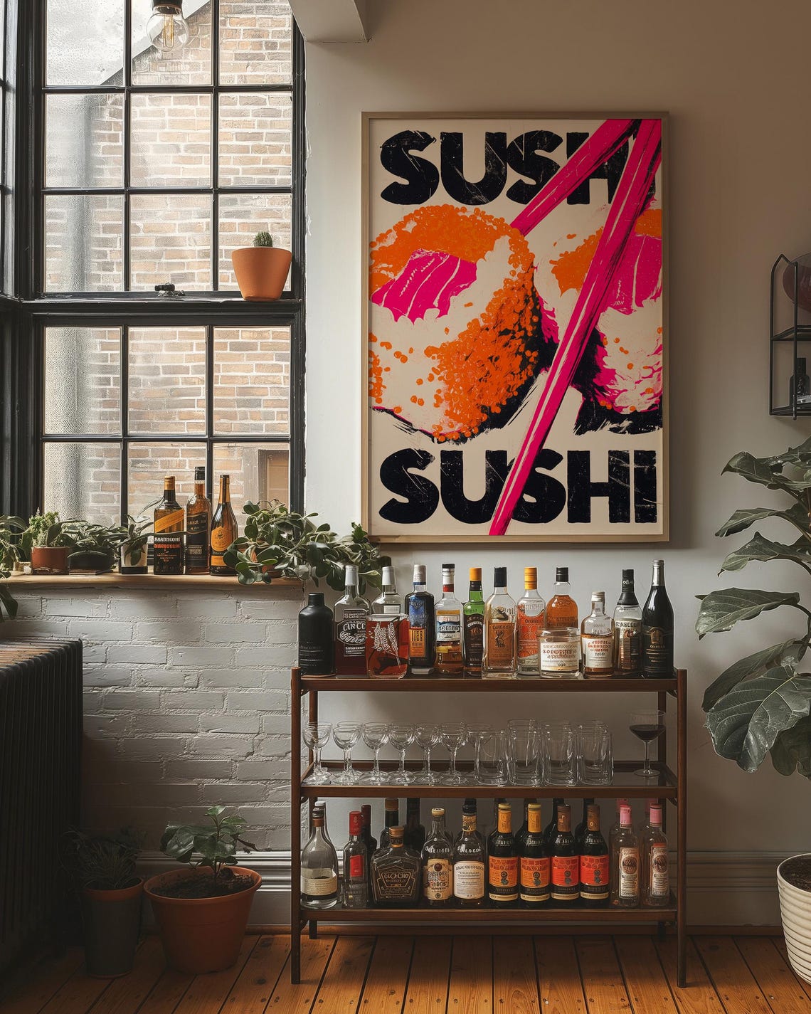 Neon Sushi Pop Art Bold Typography Kitchen Decor Wall Poster