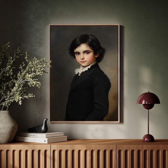 Dark Academia Boy Portrait In Black Victorian Suit Classic Wall Art