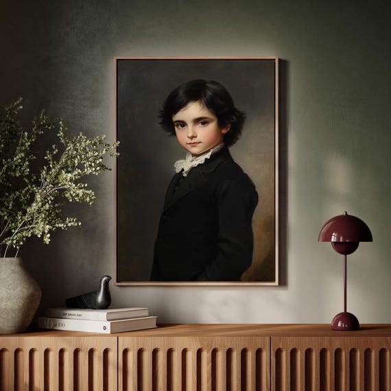 Victorian Boy Portrait Canvas Dark Academia Wall Art Antiquestyle Oil Painting For Gothic Baroque Or Classic Home Decor