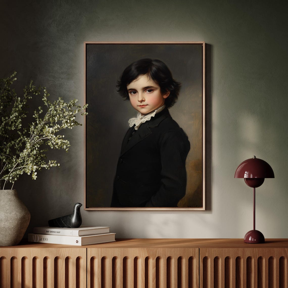 Dark Academia Boy Portrait In Black Victorian Suit Classic Wall Art
