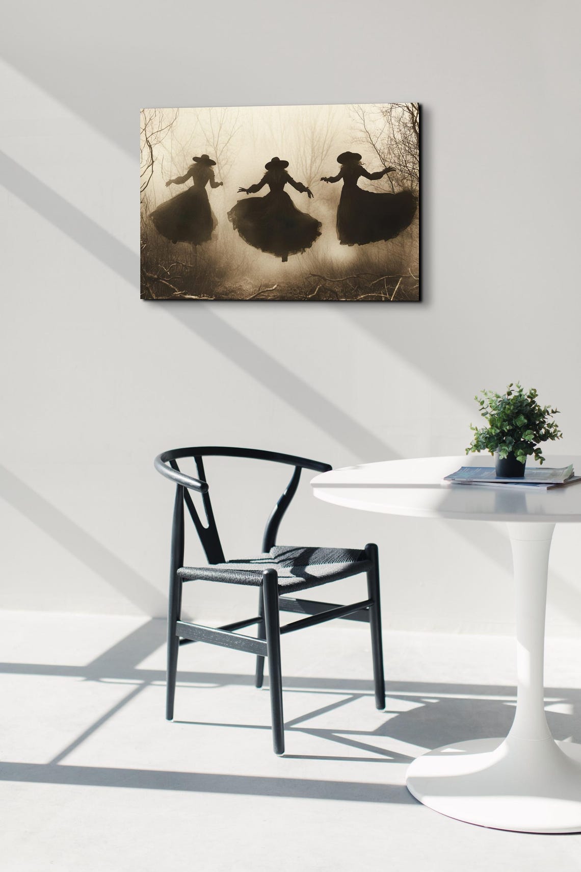 Three Witches Dancing Together in a Misty Haunted Forest Poster - Image 3