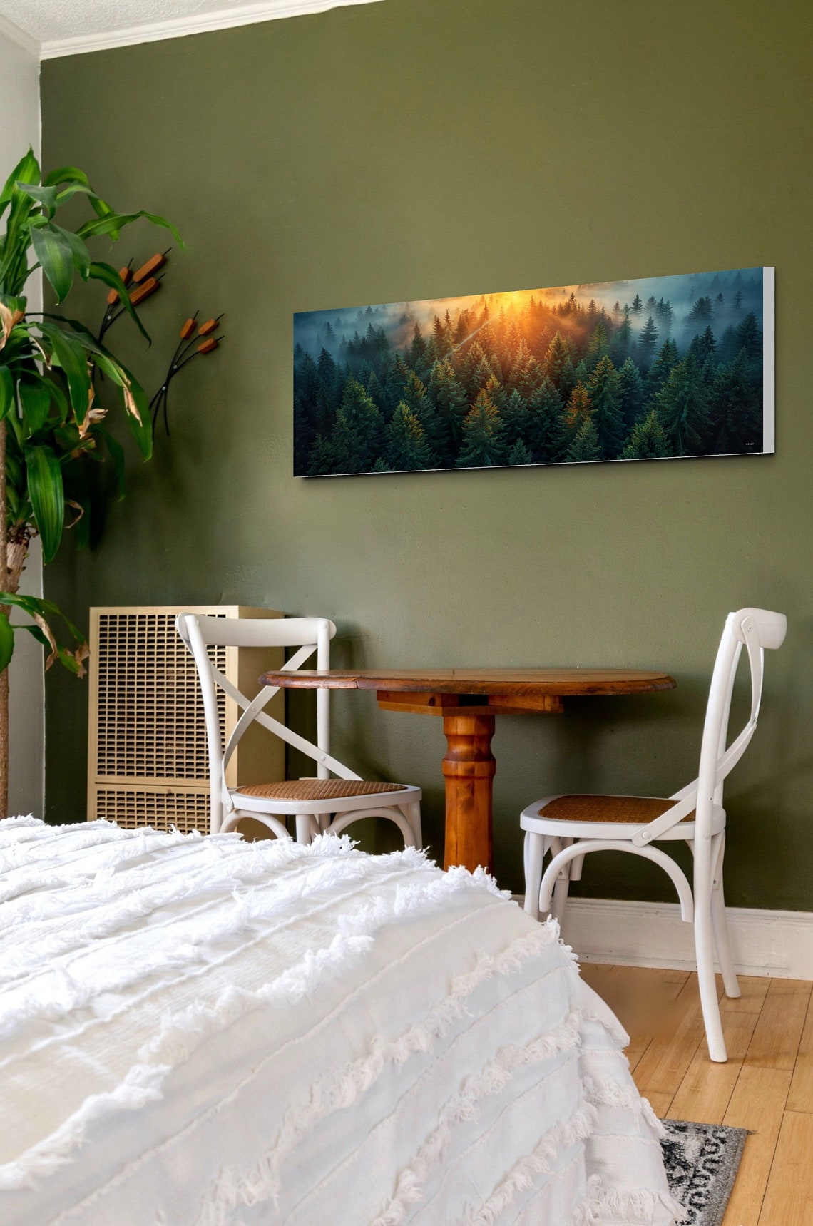 Golden Sunset Glow Over Foggy Pine Forest Landscape Nature Poster - Image 7