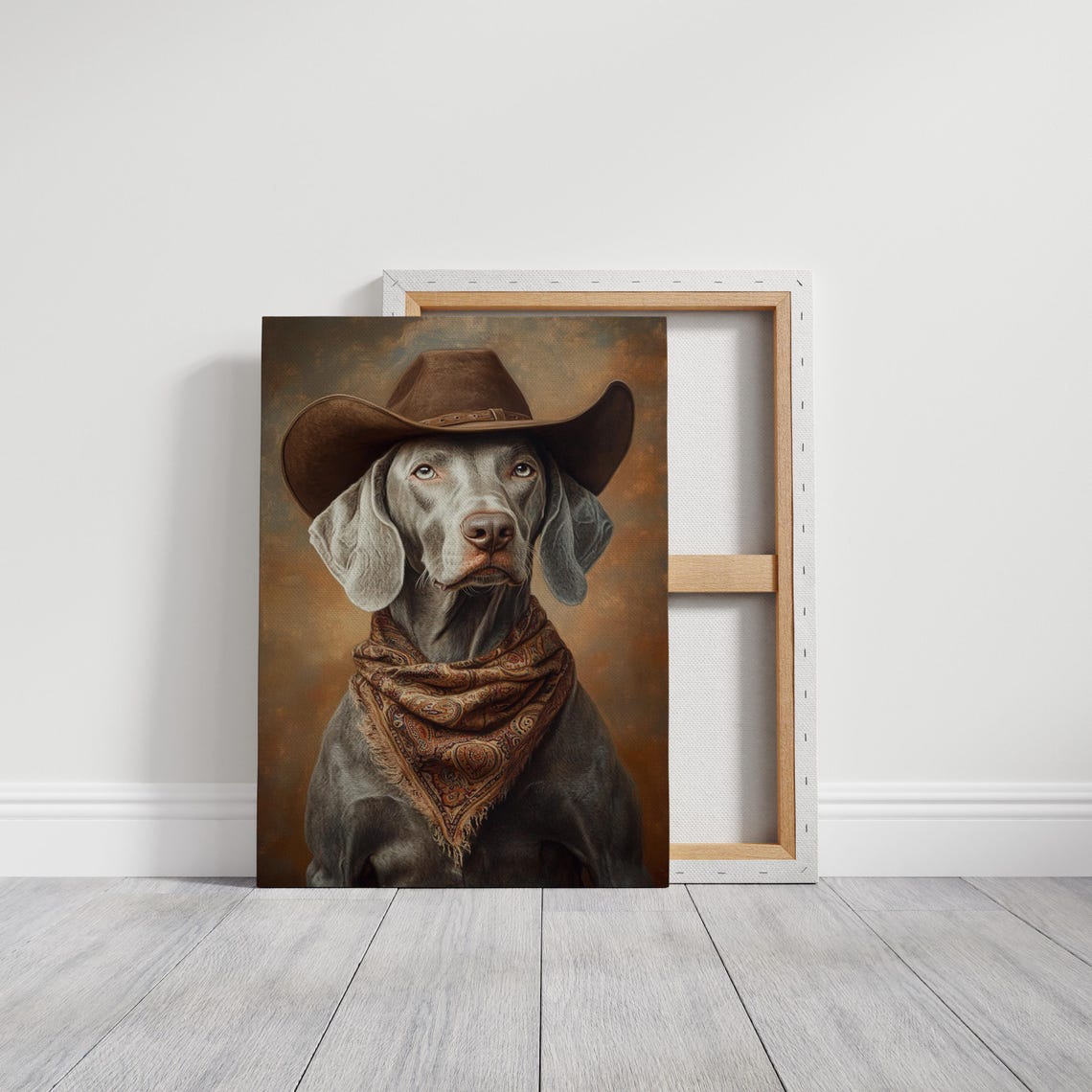 Weimaraner Cowboy Hat Amber Glow Western Dog Portrait Poster - Image 3
