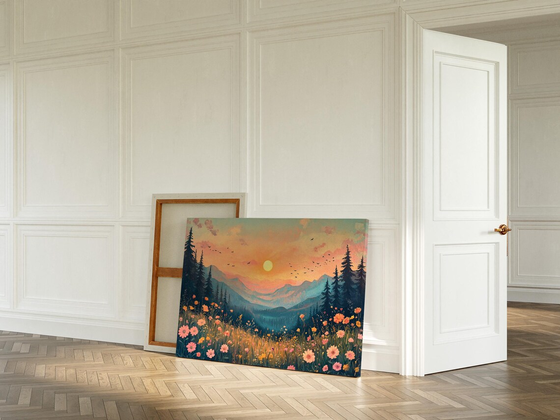 Sunset Over Mountain Meadow, Nature Landscape - Image 7