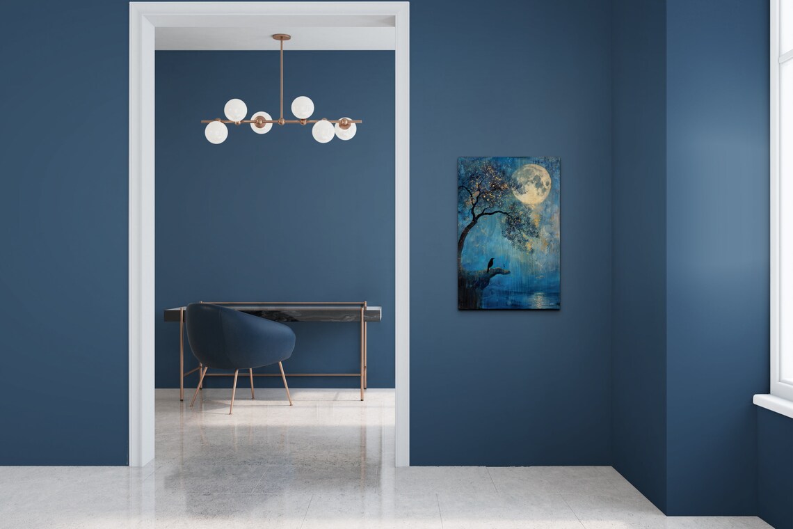 Moon At Night With Crow, Lone Tree Art Print - Image 6