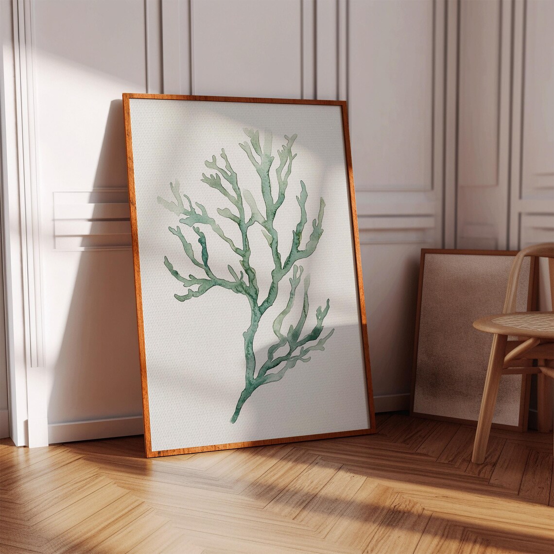 Watercolor Green Coral, Ocean-Inspired Coastal Decor