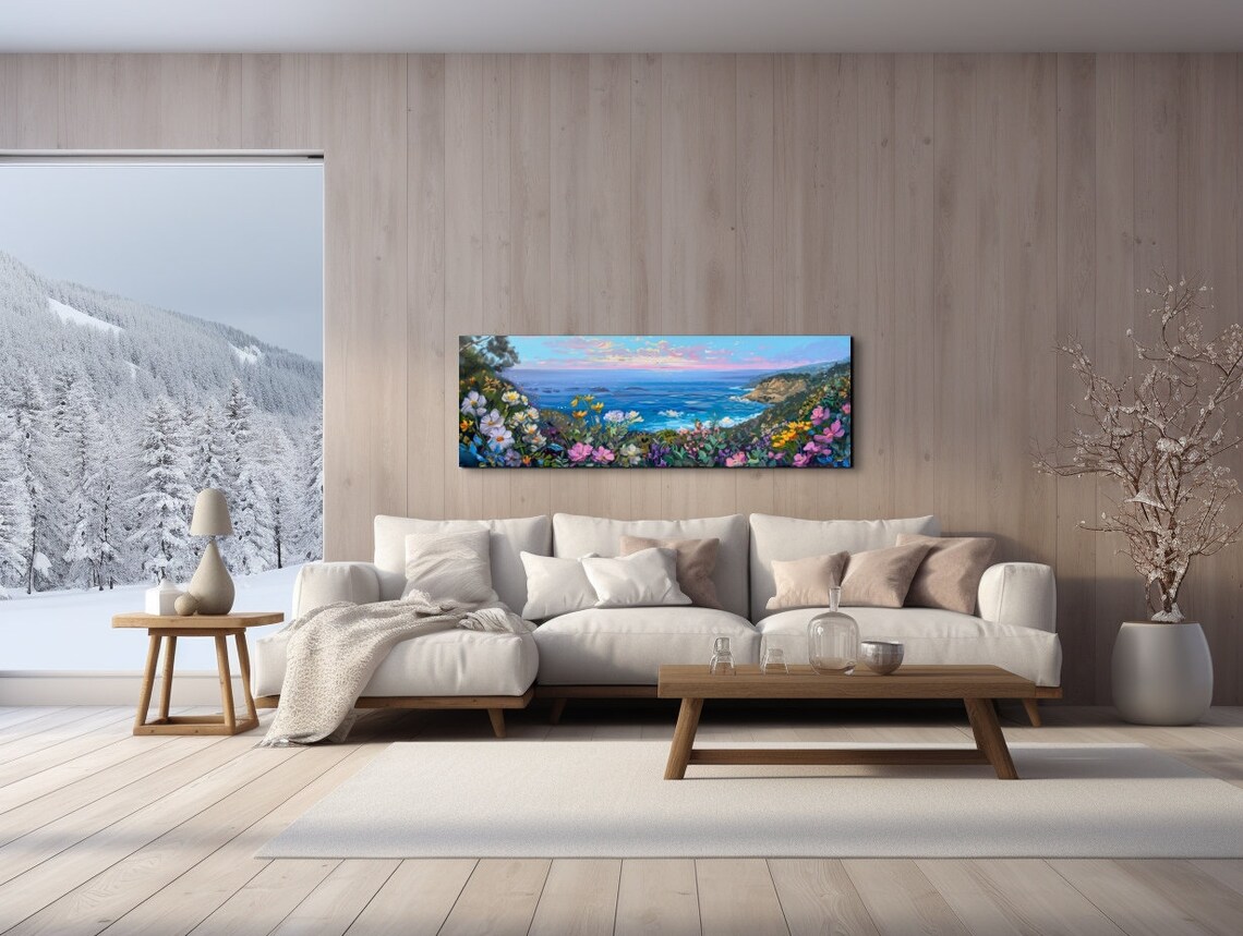 Ocean View From a Flowery Hillside With Crashing Waves Panoramic Poster - Image 7