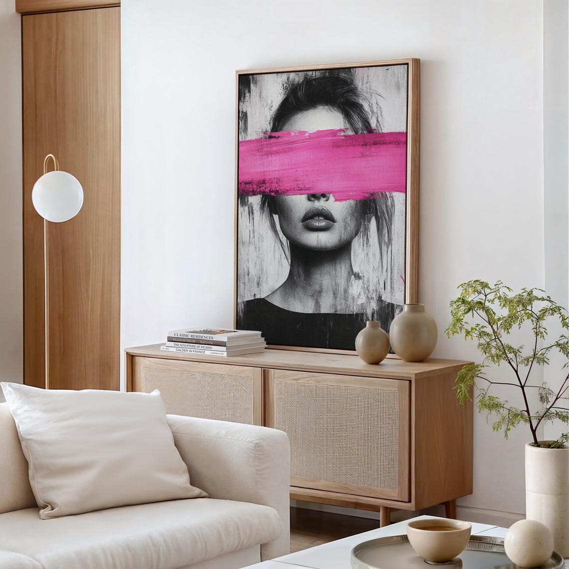 Abstract Woman Portrait With Bold Pink Brushstroke Modern Art Poster - Image 5