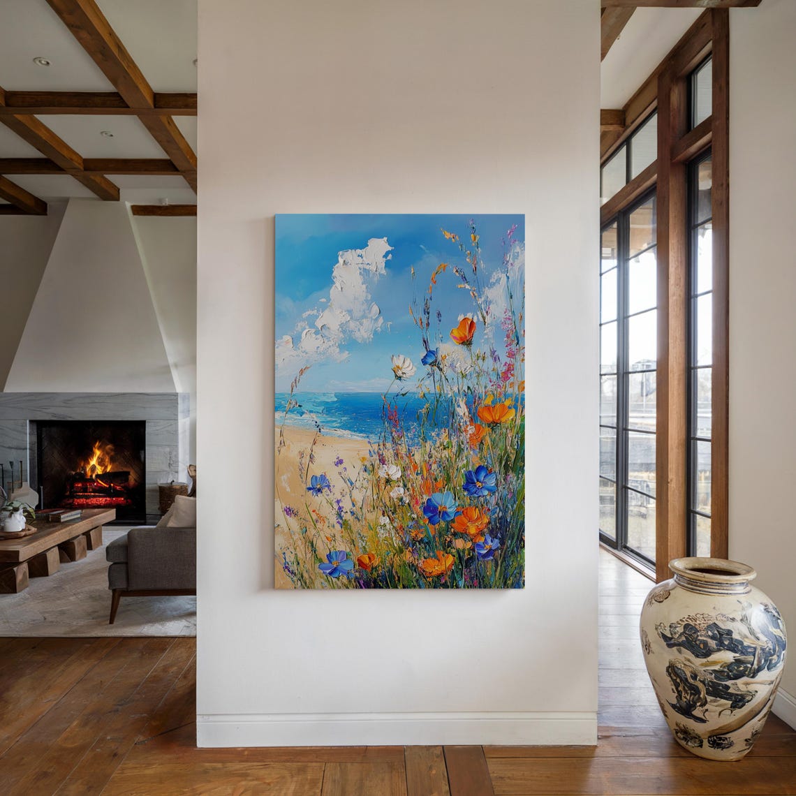 Vibrant Coastal Wildflowers With Beach And Blue Sea Floral Art Poster - Image 5