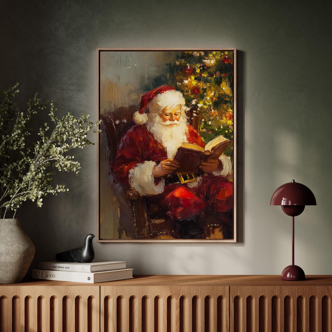 Cozy Santa Reading Book In Armchair Christmas Painting Poster - Image 3