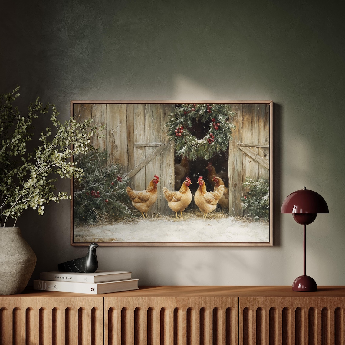 Christmas Chicken Barn Art Print, Rustic Farmhouse Holiday - Image 5