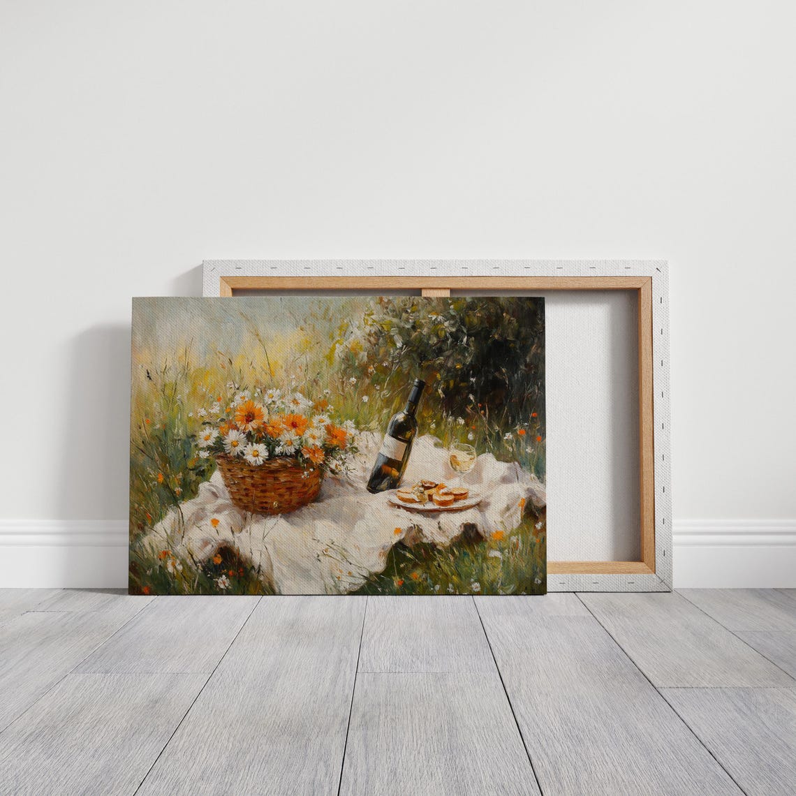 Meadow Picnic Basket Of Wildflowers Wine And Snacks Wall Art - Image 3