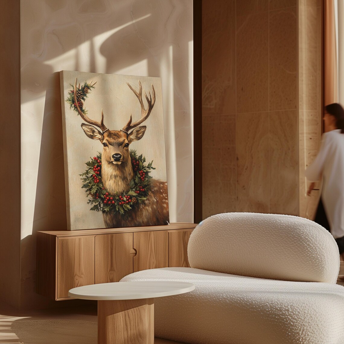Christmas Stag With Holly Berry Wreath Vintage Holiday Art Poster - Image 7