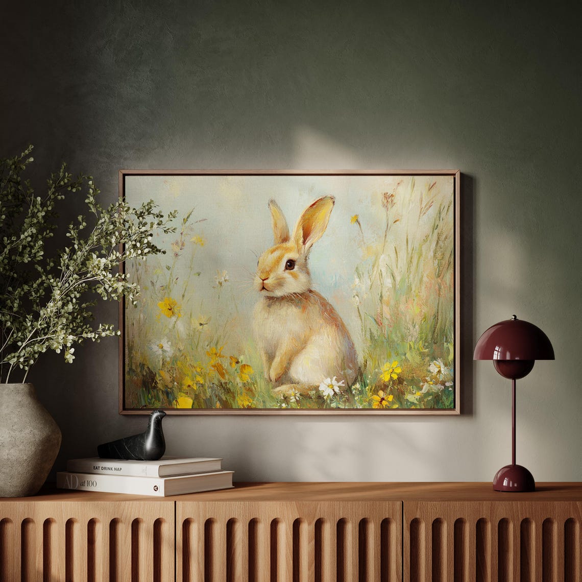 Adorable Bunny Rabbit In Wildflower Meadow Pastel Spring Wall Art - Image 5