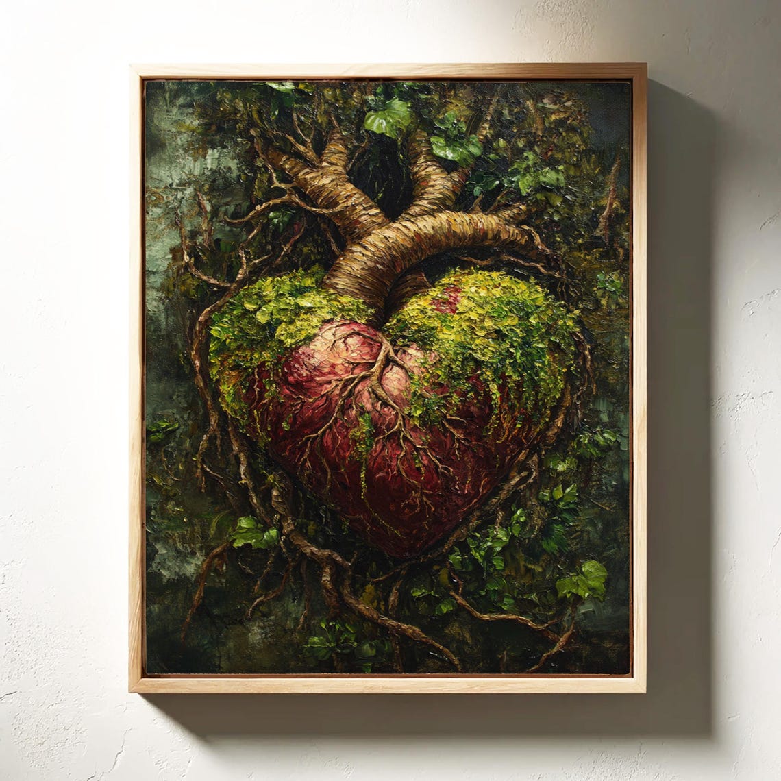Moss-Covered Anatomical Heart with Twisted Tree Branches Dark Poster - Image 4