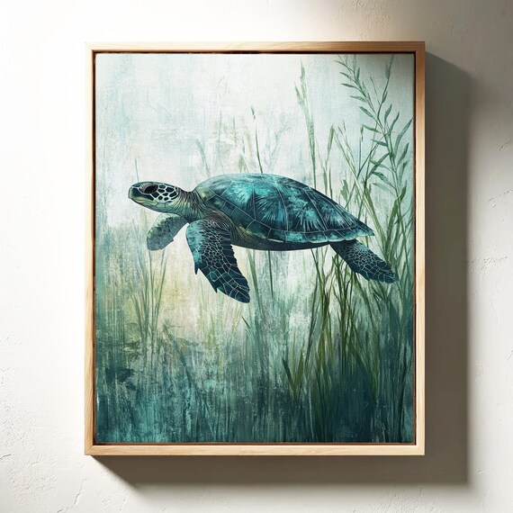 Serene Sea Turtle Art Tranquil Ocean Life Wall Decor Coastal And Nautical Underwater Wildlife Art For Relaxing Spaces