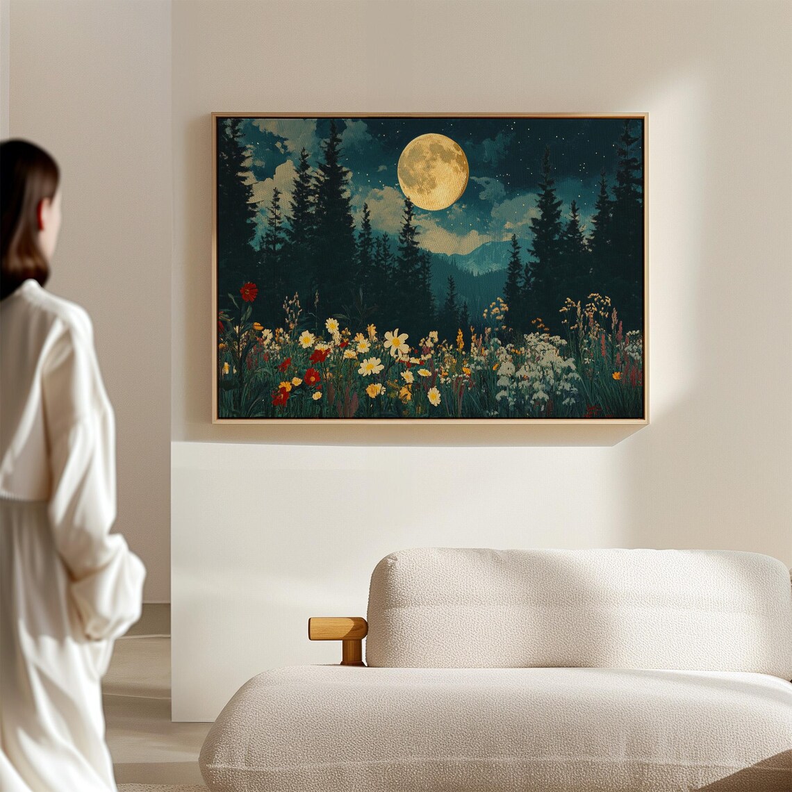 Moonlit Forest Landscape, Rustic Nature Decor - Image 3