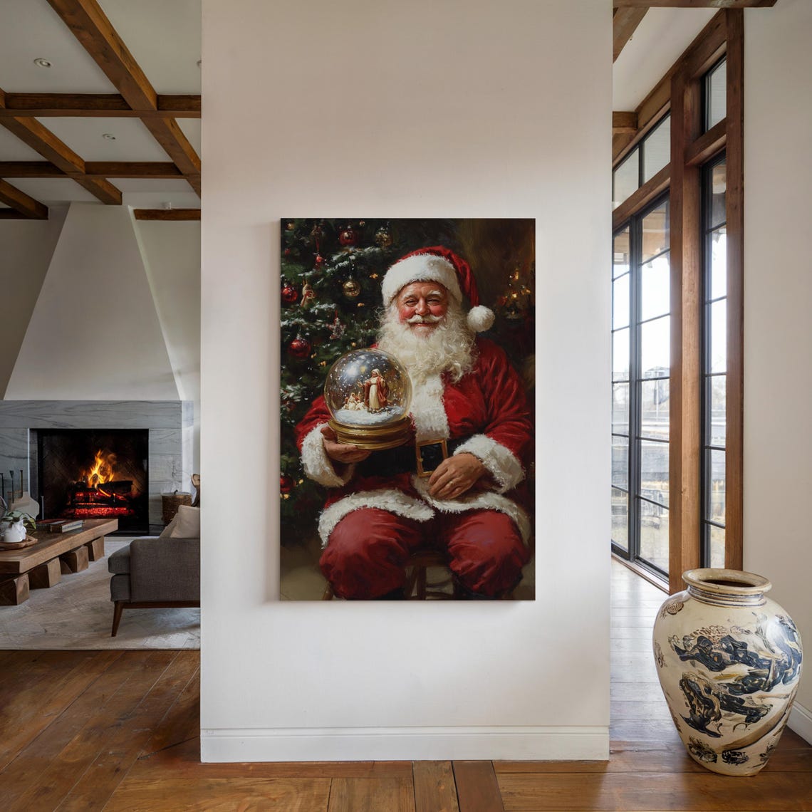 Vintage Santa Claus Holding Nativity Snow Globe Christmas Scene Poster - Image 4