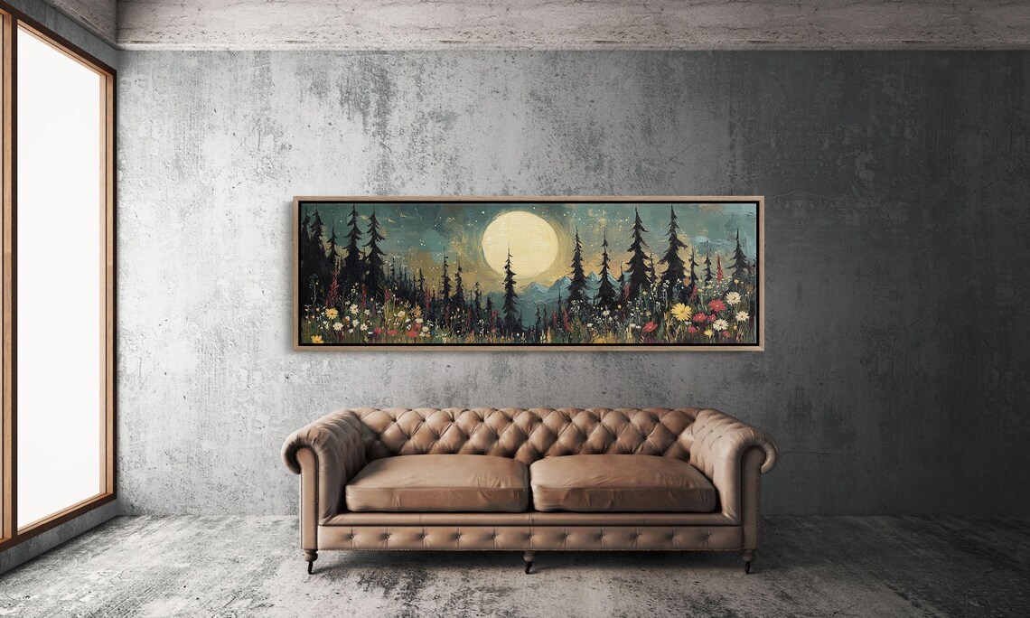 Enchanted Forest Landscape, Moonlit Night With Wildflowers - Image 3