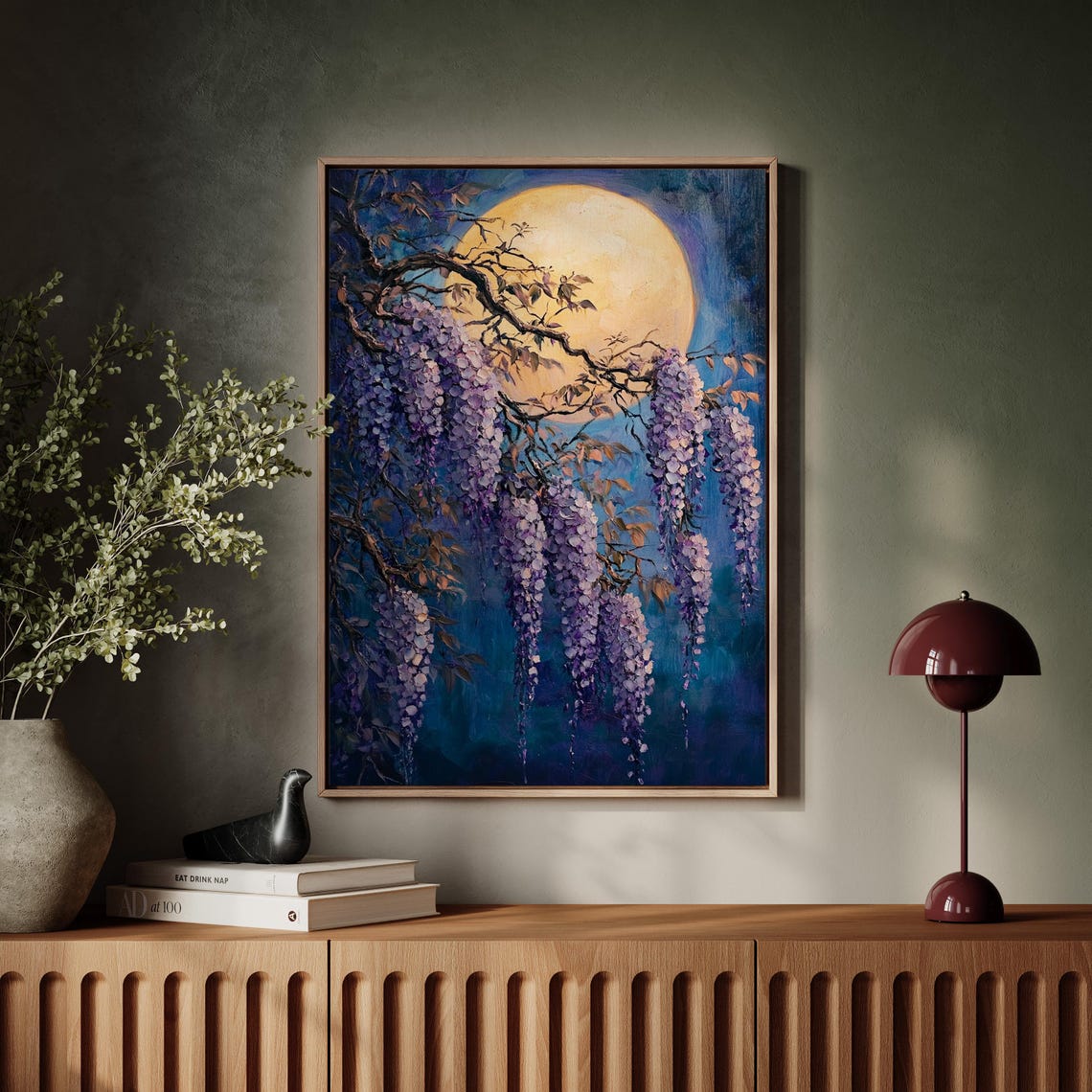 Wisteria Blossoms Golden Full Moon Dreamy Night Floral Poster - Image 7