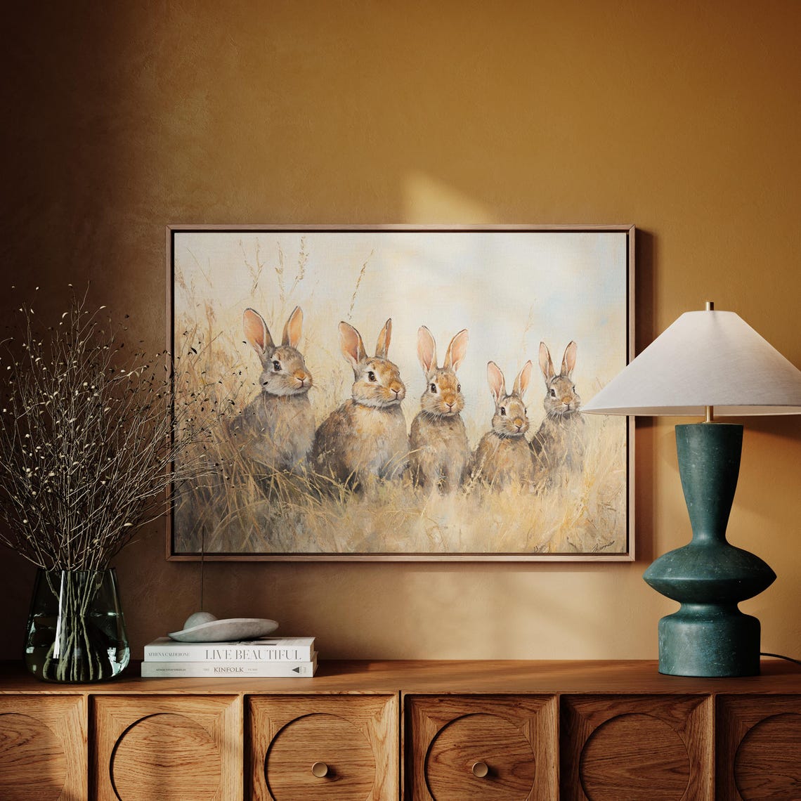 Adorable Five Rabbits Standing In Golden Wheat Field Art Poster - Image 7