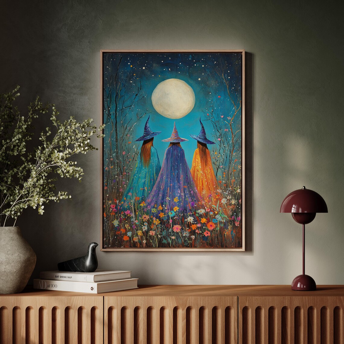 Three Witches Gazing at the Full Moon in a Wildflower Meadow Poster - Image 7