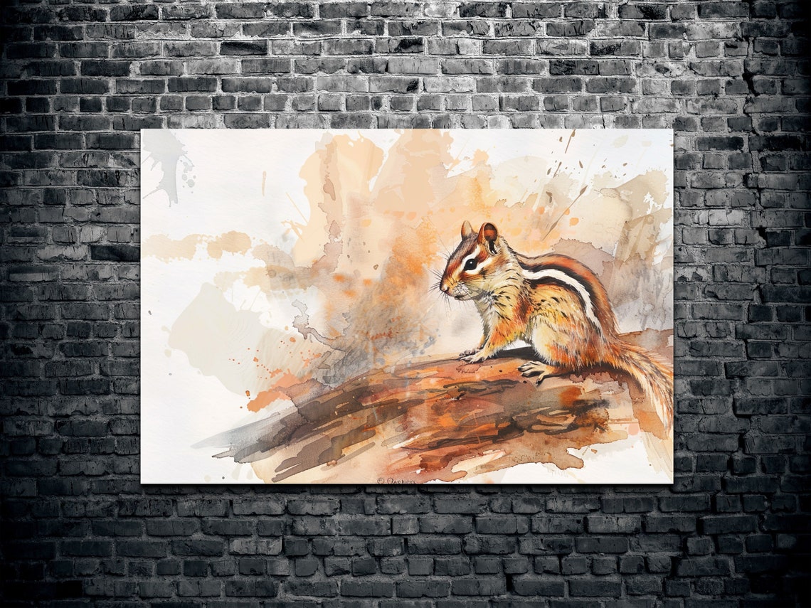 Watercolor Chipmunk on Log Autumn Woodland Animal Art Poster - Image 2