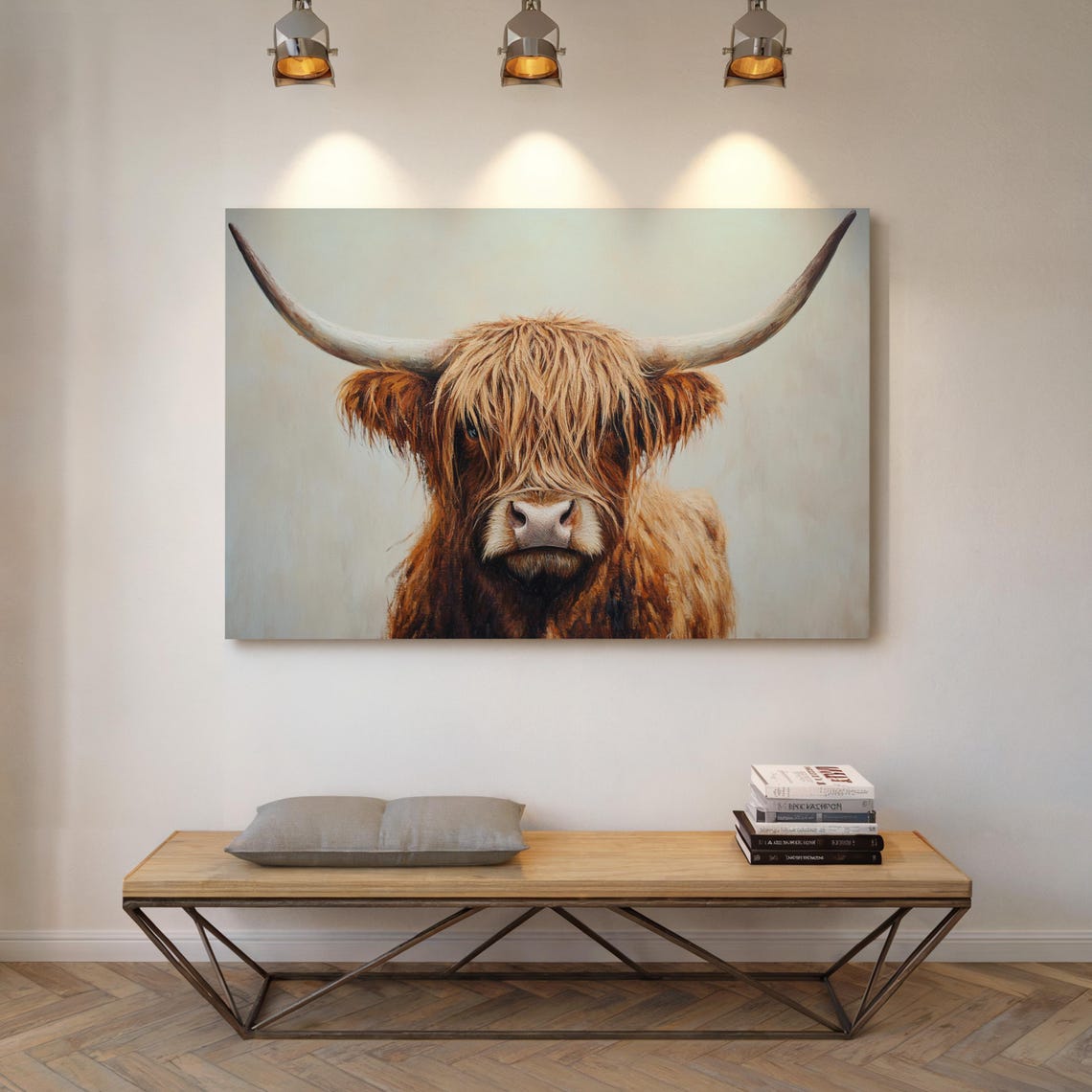 Highland Cow Wall Art Rustic Farmhouse Animal Decor Brown Highland Bull Painting Cozy Country Style Wall Art For Living Room - Image 5