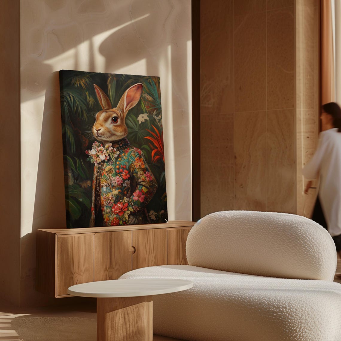 Elegant Rabbit in Ornate Floral Jacket Tropical Portrait Poster - Image 6